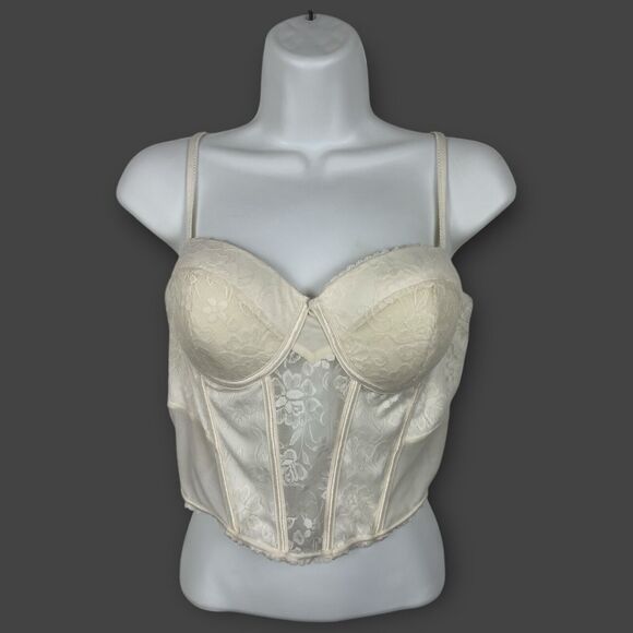 Hunter and Brown Bustier NWT L Corset Ivory Boning Lace Sexy Romantic Coquette - Picture 1 of 7
